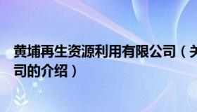 黄埔再生资源利用有限公司（关于黄埔再生资源利用有限公司的介绍）