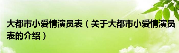 大都市小愛情演員表關於大都市小愛情演員表的介紹