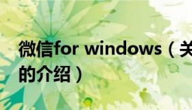 微信for windows（关于微信for windows的介绍）