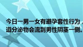 今日一男一女有避孕套性行为，所以结束后，女方的一点阴道分泌物会流到男性阴茎一侧。我知道那个女人