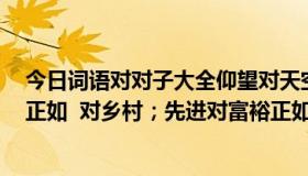 今日词语对对子大全仰望对天空正如  对大地，喧闹对城市正如  对乡村；先进对富裕正如  对贫穷