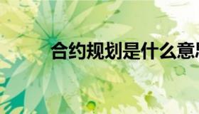 合约规划是什么意思（合约规划）