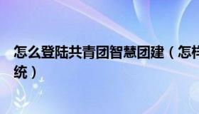 怎么登陆共青团智慧团建（怎样进入网上共青团智慧团建系统）