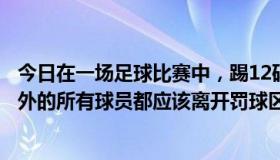 今日在一场足球比赛中，踢12码球时，除了裁判和守门员之外的所有球员都应该离开罚球区，离罚球区有多少码。