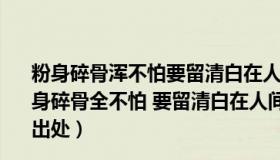 粉身碎骨浑不怕要留清白在人间表达了诗人什么的志向（粉身碎骨全不怕 要留清白在人间  rdquo 这句诗是什么成语的出处）