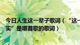 今日人生这一辈子歌词（“这一辈子我会发誓都会对你很诚实”是哪首歌的歌词）