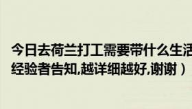 今日去荷兰打工需要带什么生活用（想出国到荷兰打工,请有经验者告知,越详细越好,谢谢）