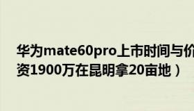 华为mate60pro上市时间与价格（昆明猩房楼市：华为斥资1900万在昆明拿20亩地）