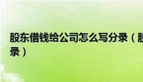 股东借钱给公司怎么写分录（股东借钱给公司怎么做会计分录）